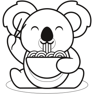 Koala eating noodle