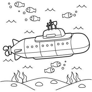 Submarine surrounded with fishes