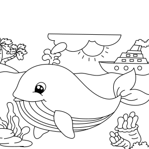 Funny whale and the ship